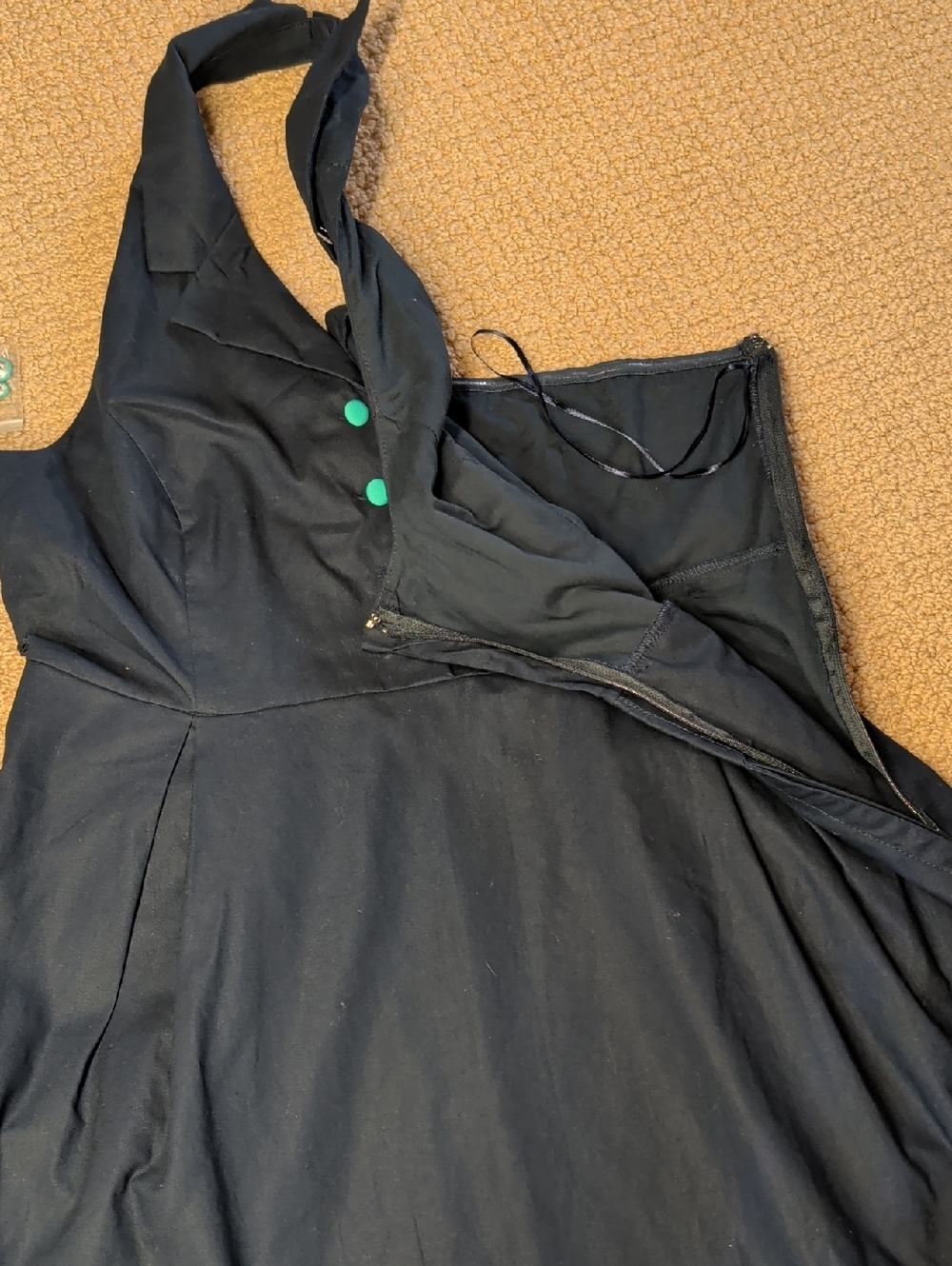 Retro Housewife Navy Swing halter Dress with Teal Buttons and Pockets XL - Picture 9 of 11